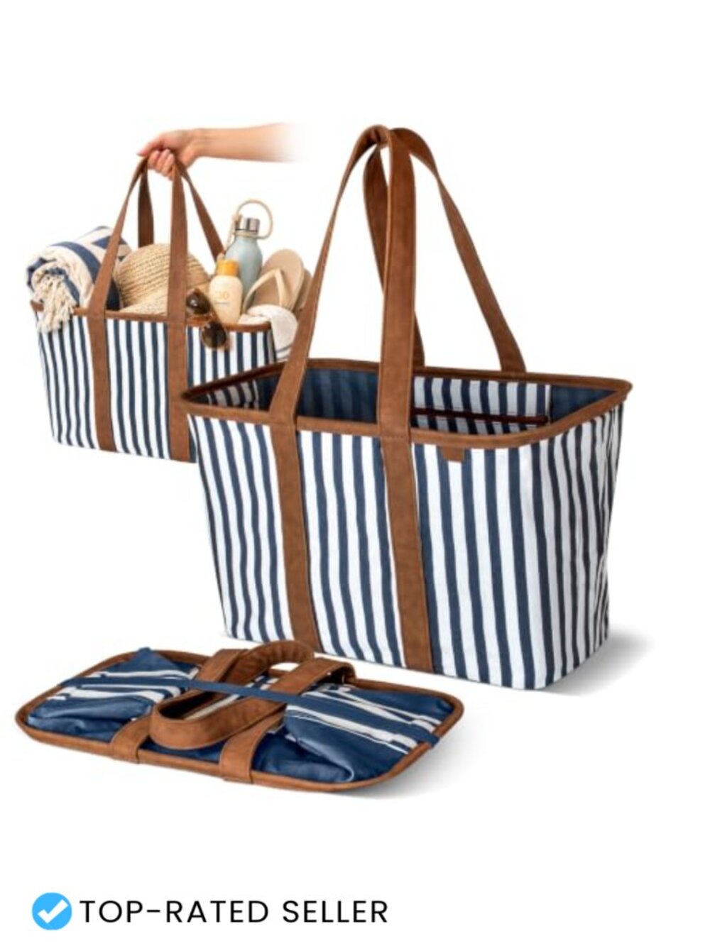 Collapsible Tote Bag 30L Foldable Structured Shopping Tote with Handles